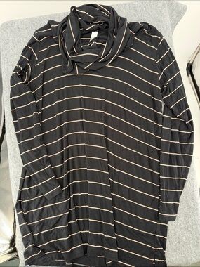 Yala Black &Cream Stripe Cowl Neck bamboo viscose blend dress with pockets XL